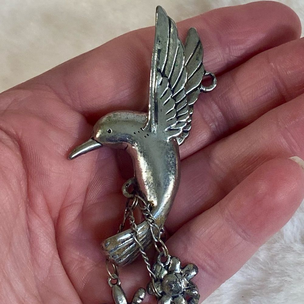 Silver Hummingbird Charm Backpack Accessory Rear View Mirror Heavy Charm - Picture 5 of 5